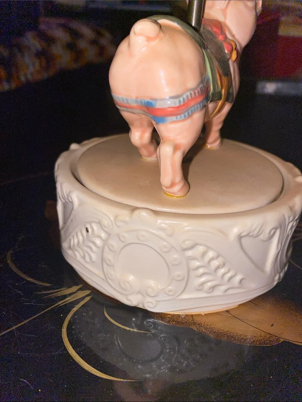 Rare Vintage Carousel music box, pig rotates while playing the song 